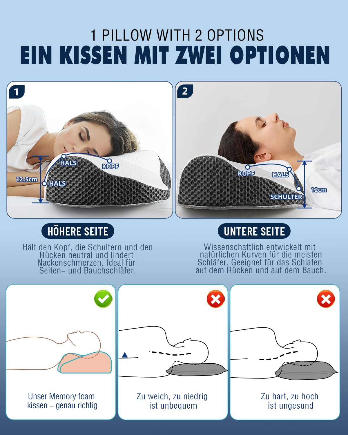 Polštář na krk Ortopedický polštář na bolest krku Polštář z paměťové pěny Ergonomický polštář pro optimální podporu Polštář na podporu krku pro boční opěrky zad a břicha Krční ortopedické polštáře Naty Shop