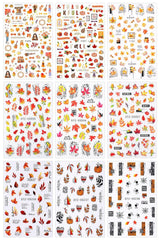 JMEOWIO Nálepka na nehty Herbst 9 Blatt Nálepka na nehty Selbstklebend Nagelaufkleber Kürbis Ahornblatt Erntedankfest Dekoration Nageldesign Zubehör