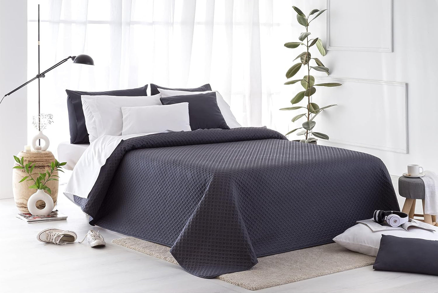 Přehoz Todocama Fine Boutique se vzorem piké, na jaro, léto, podzim a zimu, 100% super měkké mikrovlákno, multifunkční deka, 140/150/160-250 X 260 cm, světle šedá Postele a přikrývky Besuche den Todocama-Store Tmavě šedá 200 X 260 Cm