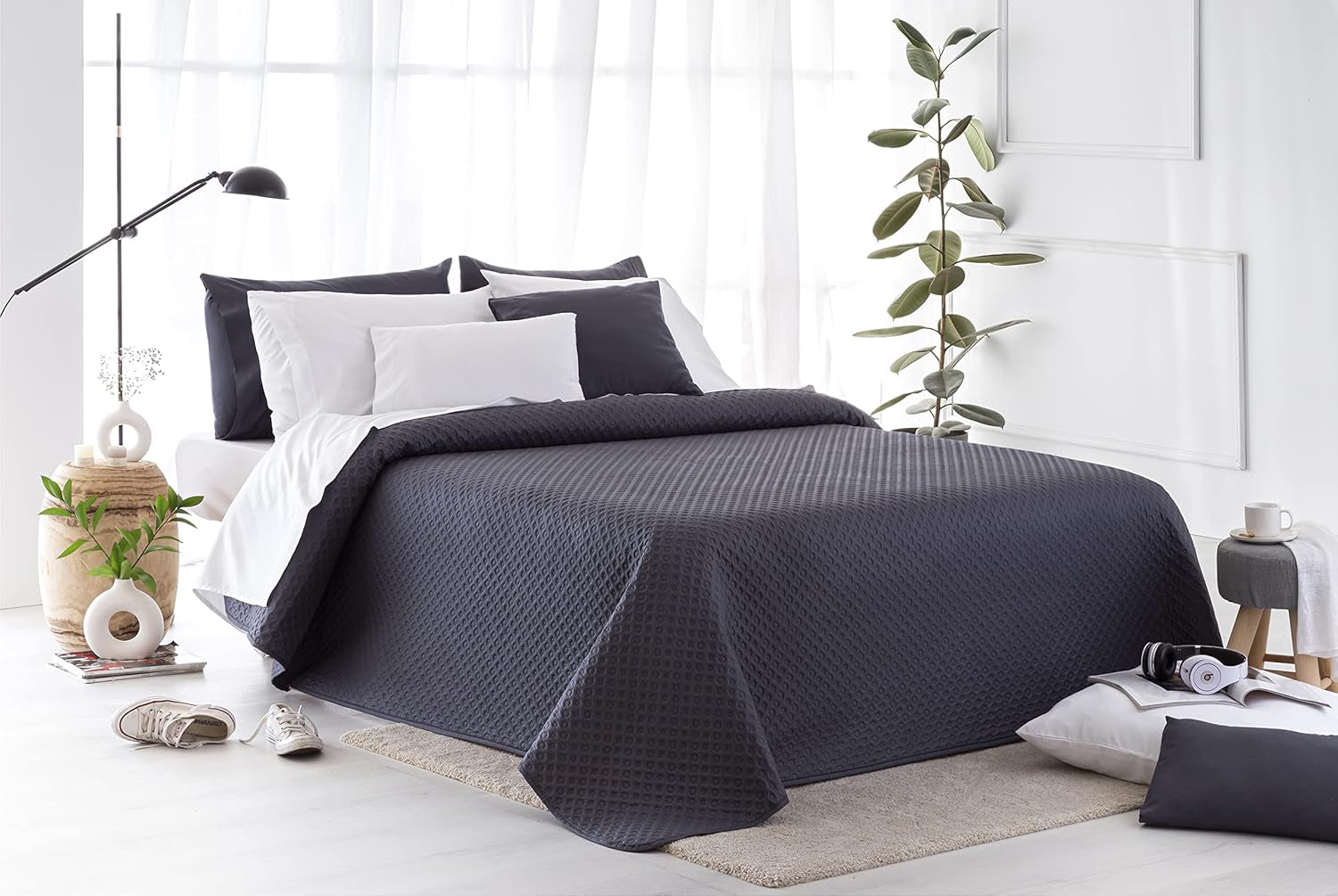 Přehoz Todocama Fine Boutique se vzorem piké, na jaro, léto, podzim a zimu, 100% super měkké mikrovlákno, multifunkční deka, 140/150/160-250 X 260 cm, světle šedá Postele a přikrývky Besuche den Todocama-Store Tmavě šedá 200 X 260 Cm