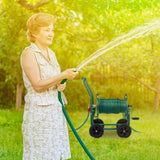 Relaxdays Vozík na hadice Až 60 m 4 Plné Gumové Pláště Kliková spojka Kovová naviják Hadice Zásobník na hadice Zelená