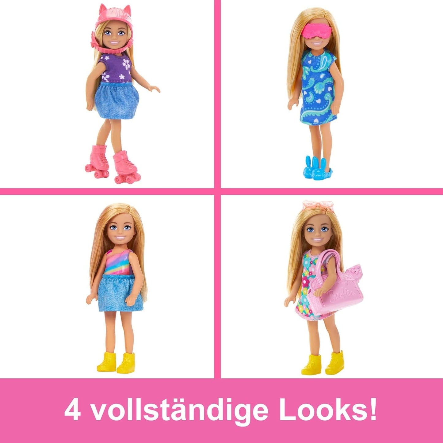 Hrací sada pro panenku Barbie Chelsea a šatní skříň s oblečením a doplňky, 17dílná sada, skládací pro cestování a skladování, HXN03 Naty Shop Dolls