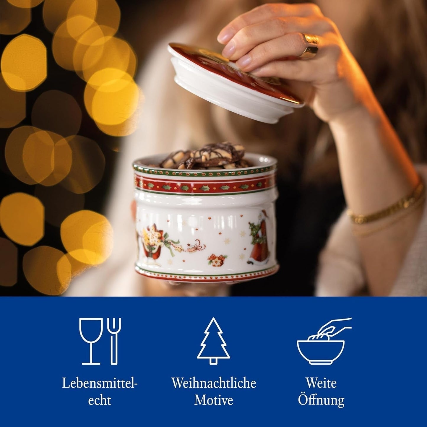 Villeroy & Boch - Malý úložný box Winter Bakery Delight, keramický box na vánoční cukroví, vánoční box, box na cukroví, box na cukroví, keramický box s víkem, úložiště sladkostí, prémiové porcelánové boxy na skladování potravin Naty Shop