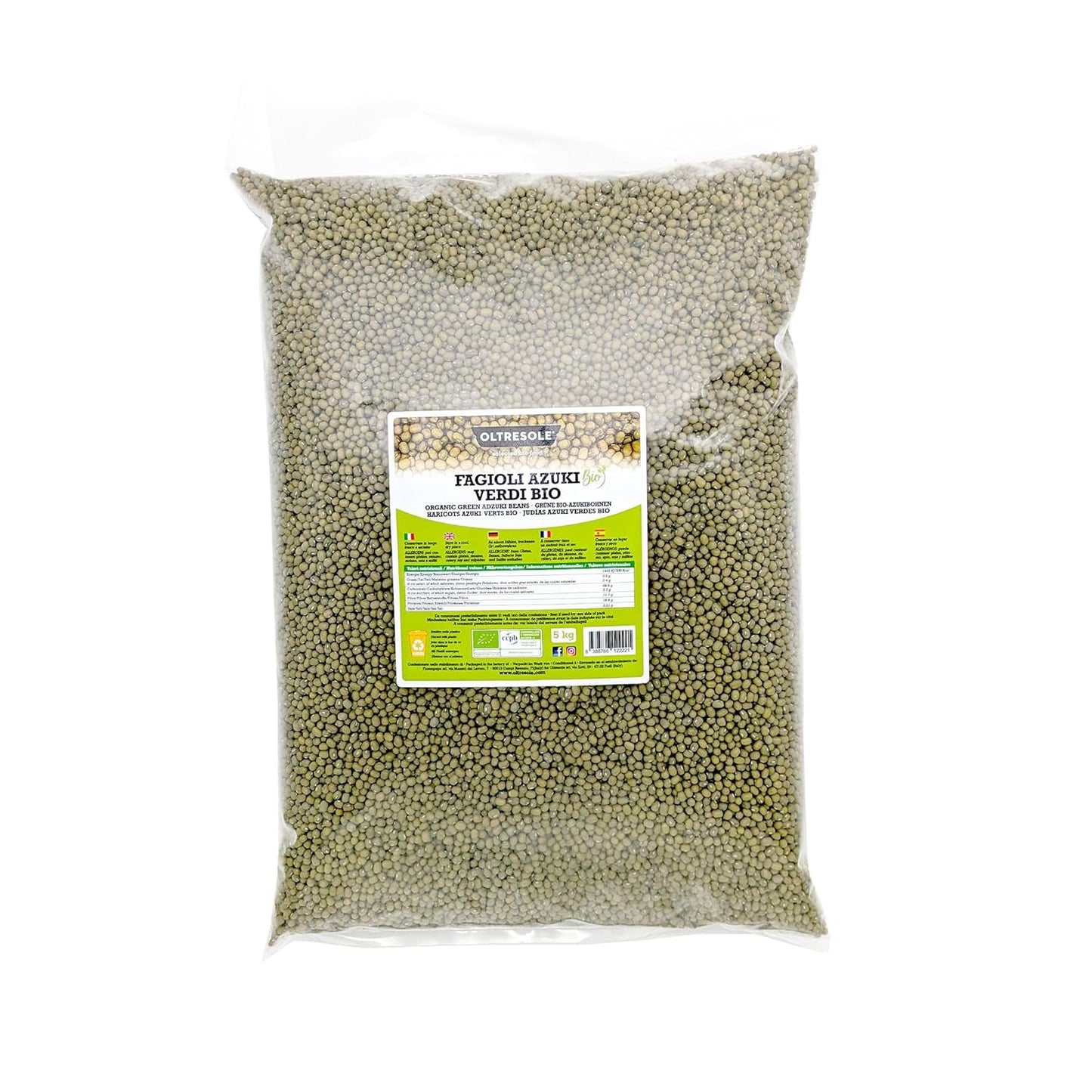 Bio zelené fazole azuki, 5 kg, sušené luštěniny z kontrolovaných bio plodin, ideální pro veganské a vegetariánské polévky, saláty a recepty, ekonomické balení
