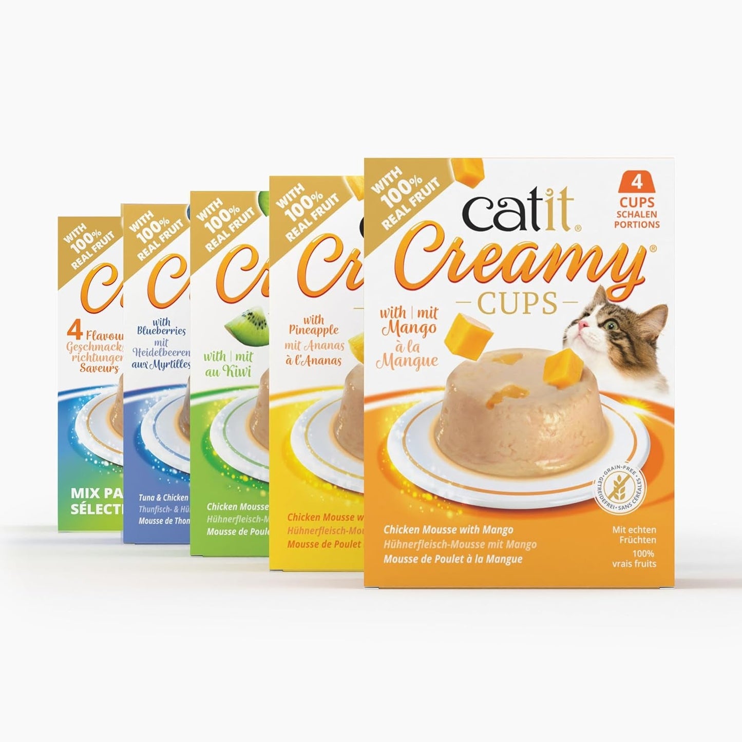 Krémové poháry Catit, tuňák a kuře s borůvkami, 4x25g