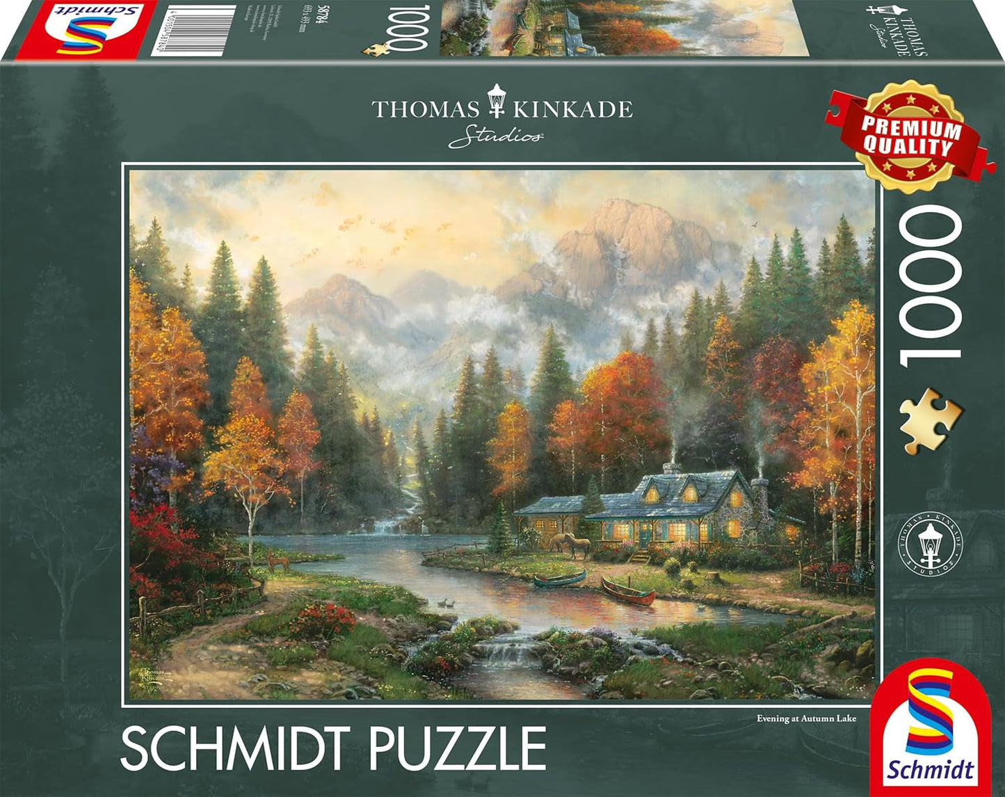 Schmidt Spiele 58784 Thomas Kinkade, Večer u podzimního jezera, skládačka 1000 dílků, barevné Puzzle Naty Shop Výchozí název