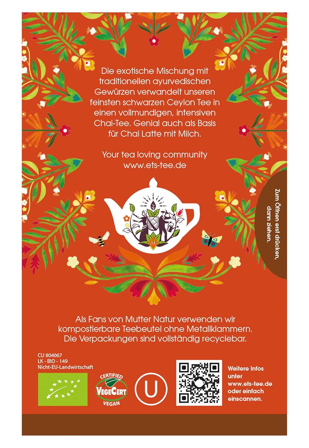 ETS - Chai Black Tea, Naturland BIO, 20 čajových sáčků (balení po 2)