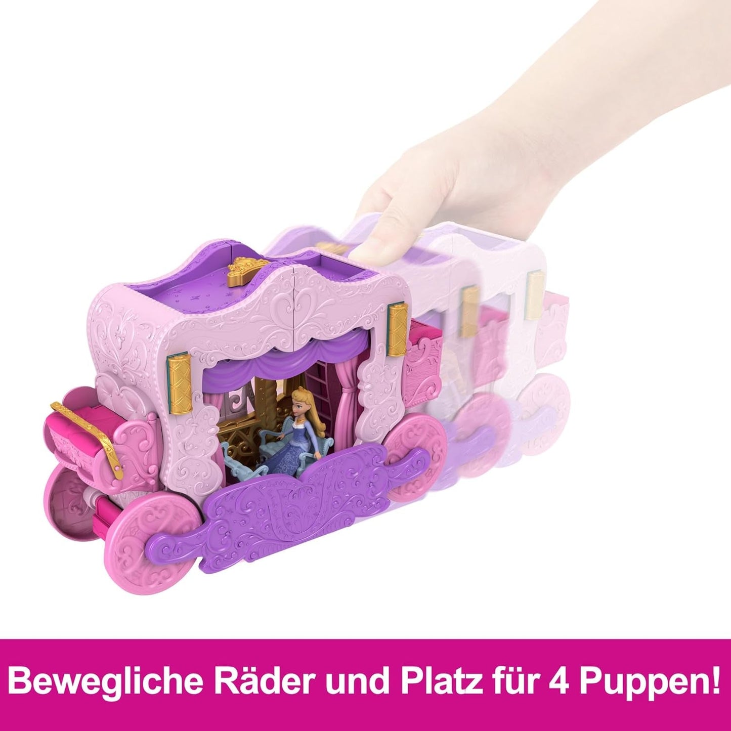 Mattel Disney Princess Transformační herní sada Kočár do hradu s panenkou Aurora, 3 úrovně, 6 herních oblastí, 4 figurky, nábytek a doplňky HWX17 Naty Shop Dolls