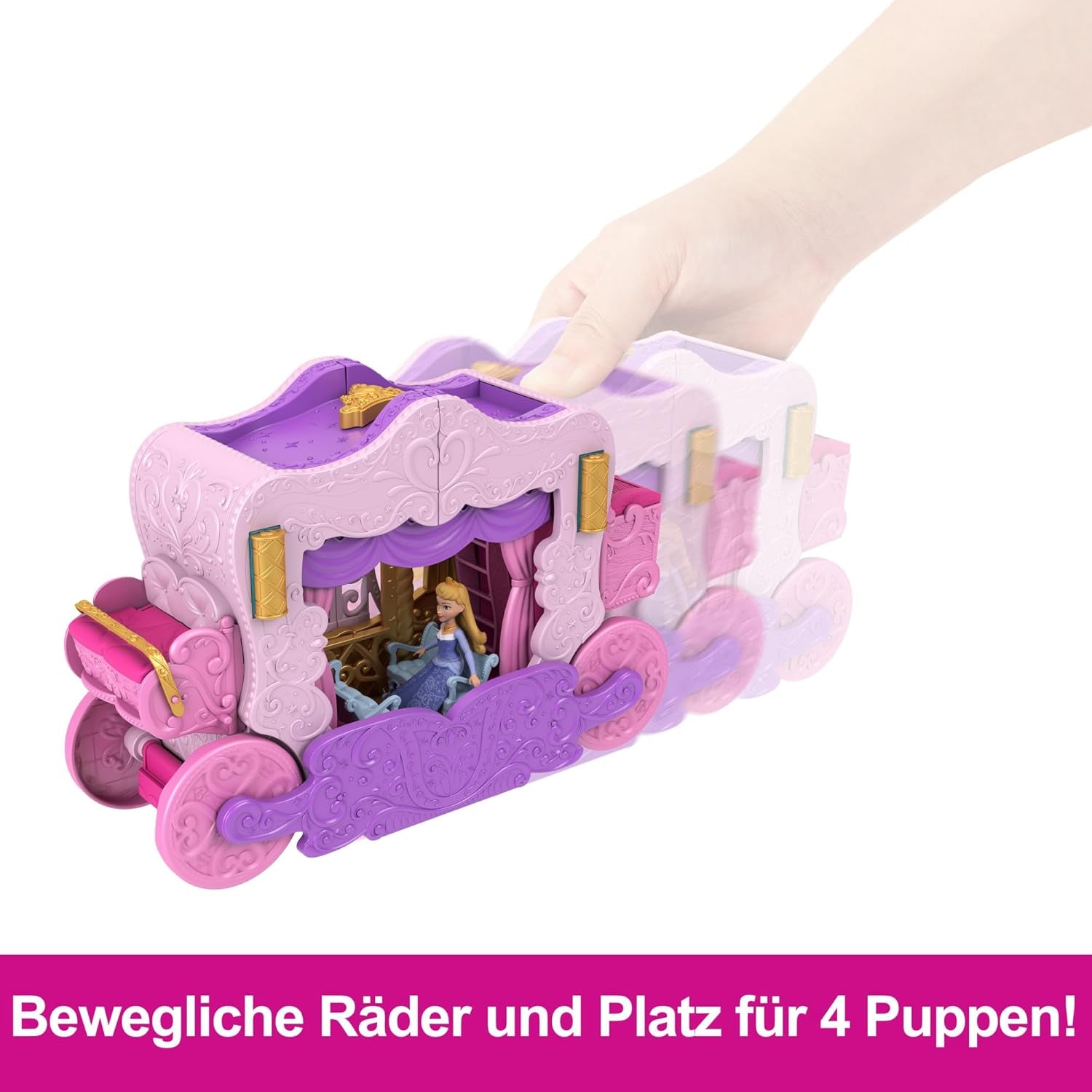 Mattel Disney Princess Transformační herní sada Kočár do hradu s panenkou Aurora, 3 úrovně, 6 herních oblastí, 4 figurky, nábytek a doplňky HWX17 Naty Shop Dolls