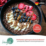 '- 150 g 100% přírodních a čistých lyofilizovaných jahod - Nakrájené sušené jahody - Lyofilizované sušené ovoce bez přidaného cukru - Neslazené jahodové chipsy Dehydrované produkty Naty Shop