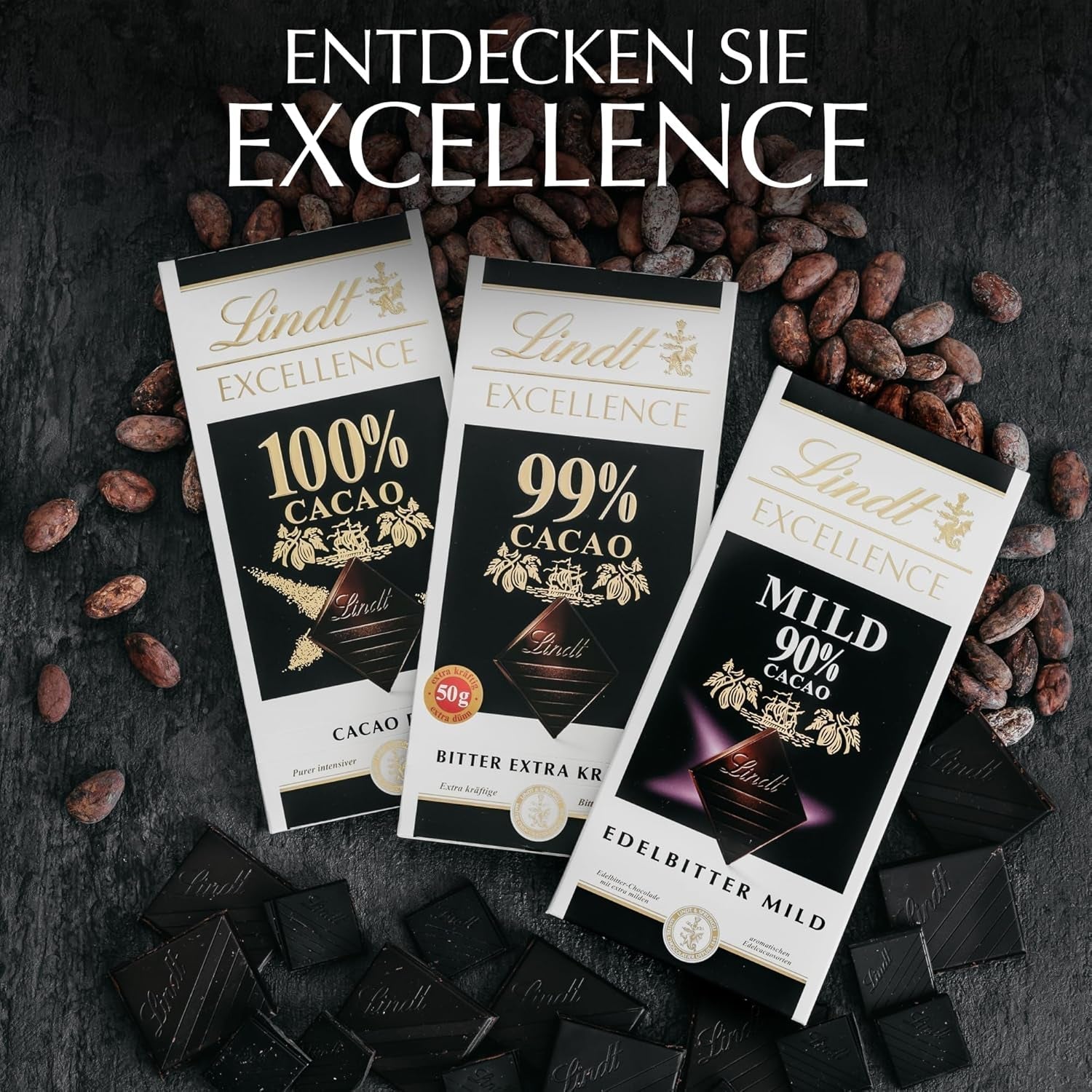Lindt EXCELLENCE 99% Kakao - Edelbitter-Chocolate | 50 G Tafel | Extra Kräftige Hořká čokoláda | Zesilovač Kakao-Geschmack | Hořká čokoláda | Veganská čokoláda | Schokoladengeschenk Naty Shop