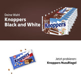 White and Black Knoppers – 8 x 25g – Oplatkové plátky plněné tmavými kakaovými oplatkami, kousky černých sušenek, mlékem a nugátovým krémem