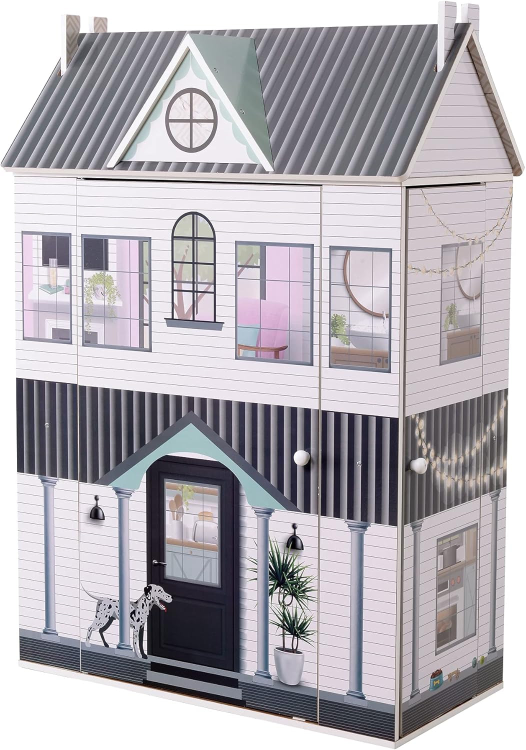 Olivia's Little World Dreamland Farmhouse Dětský interaktivní dřevěný domeček pro panenky 3 úrovně s 13 nábytkem pro panenky Bílá TD-13632A Domky pro panenky Naty Shop Výchozí název