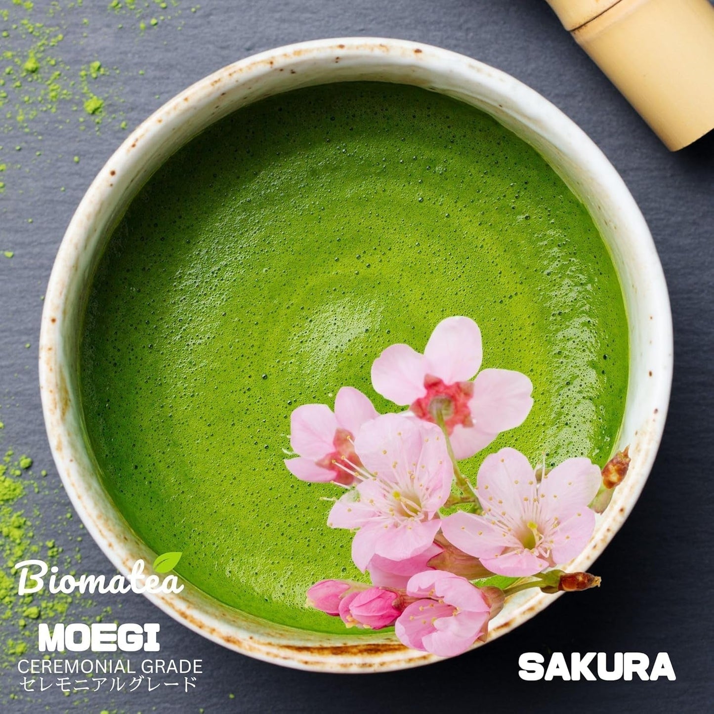 Sakura Matcha Tea 50g - Ceremoniální třída z Japonska - Prémiový zelený čaj s práškem z květů sakury - První sklizeň, mletý kámen, Vegan, bez přísad