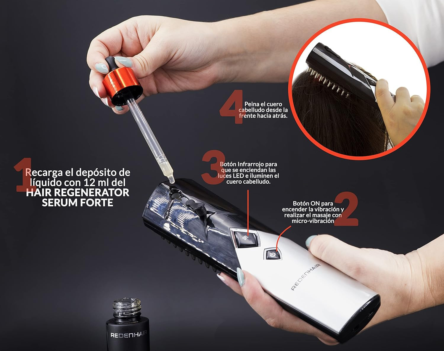 Redenhair Vlasový regenerační kartáč - kúra proti vypadávání vlasů - stimulátor růstu vlasů - ideální růst vlasů - prevence vypadávání vlasů pro ženy i muže Péče o vlasy Naty Shop