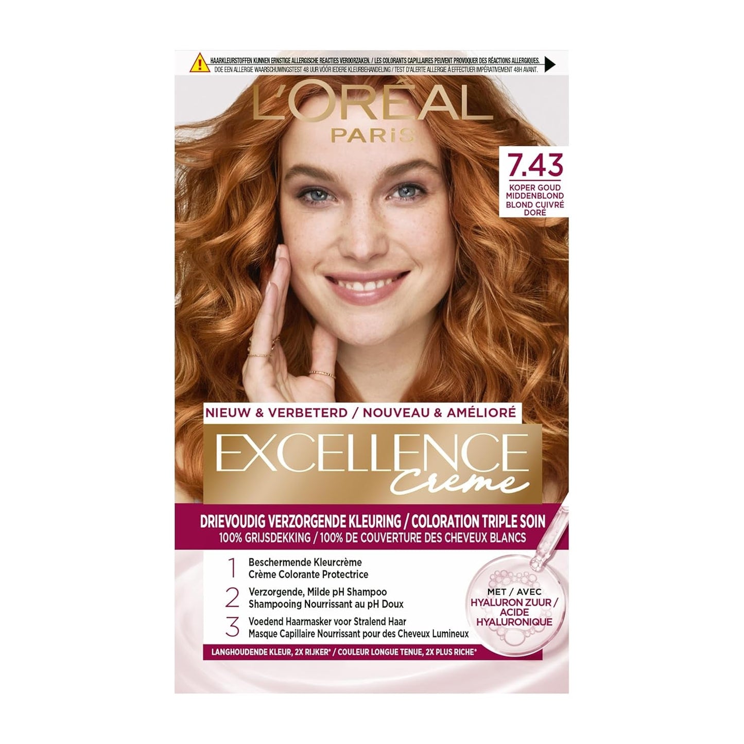 Paris Excellence Creme 7.43 Barva na vlasy červená - Barva vlasů (červená, blond Cuuvré zlatá, Belgie, 63 mm, 100 mm, 163 mm) Barva vlasů Naty Shop Výchozí název