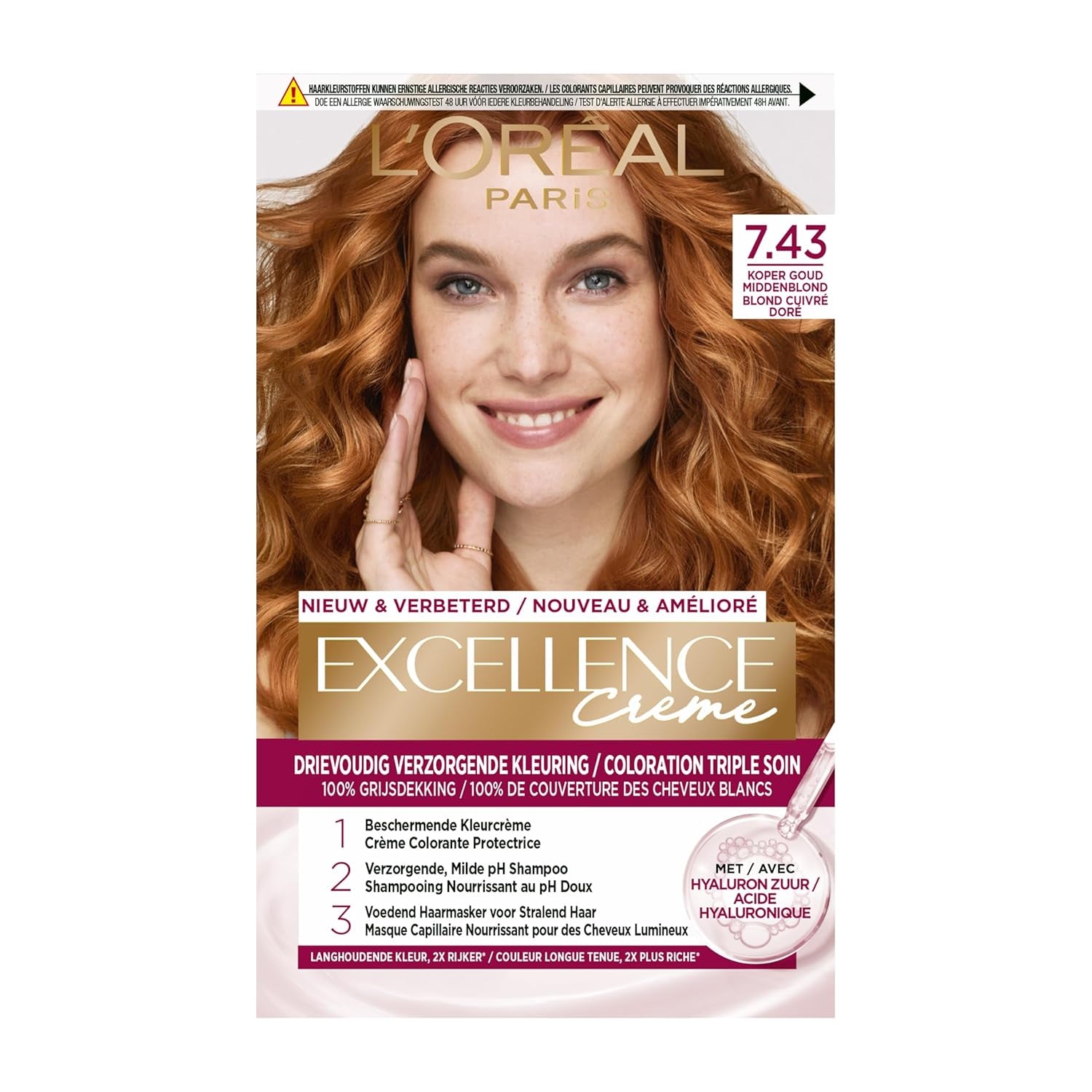 Paris Excellence Creme 7.43 Barva na vlasy červená - Barva vlasů (červená, blond Cuuvré zlatá, Belgie, 63 mm, 100 mm, 163 mm) Barva vlasů Naty Shop Výchozí název