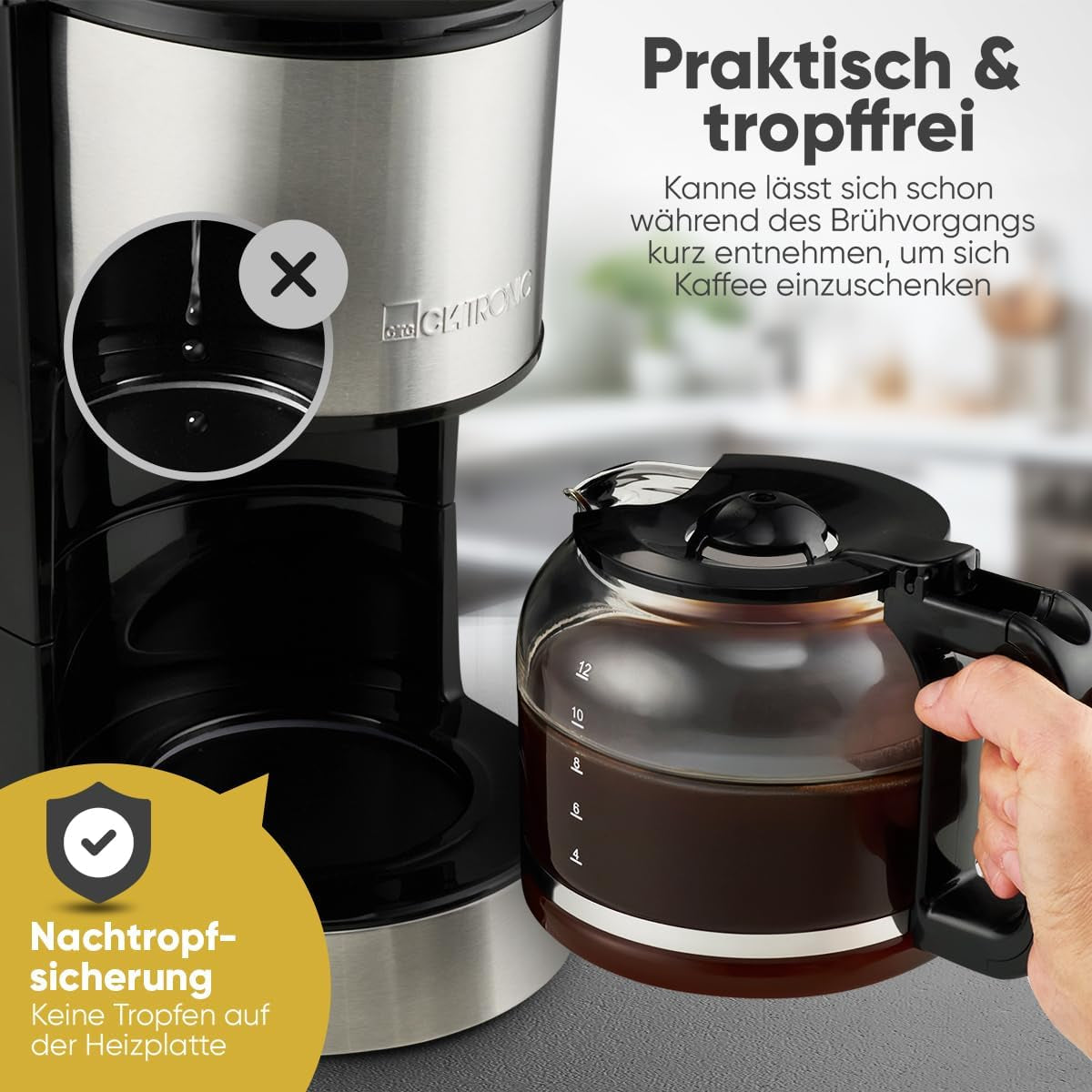 Kávovar na espresso s filtrem Clatronic® | na 12-14 šálků | Kávovar na espresso s filtrem | Pouzdro z nerezové oceli | Proti kapání | Espresso | Kávovar na espresso s filtrem | 800W | KA 3808