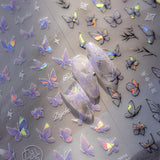 2 Blätter Schmetterling Nálepka na nehty Selbstklebend,Muschel Glitzer Nálepka na nehty Butterfly Lila Grau Schmetterlinge Nagelaufkleber Reliéf Laser Butterflies Nálepka na nehty Nageldesign Zubehör