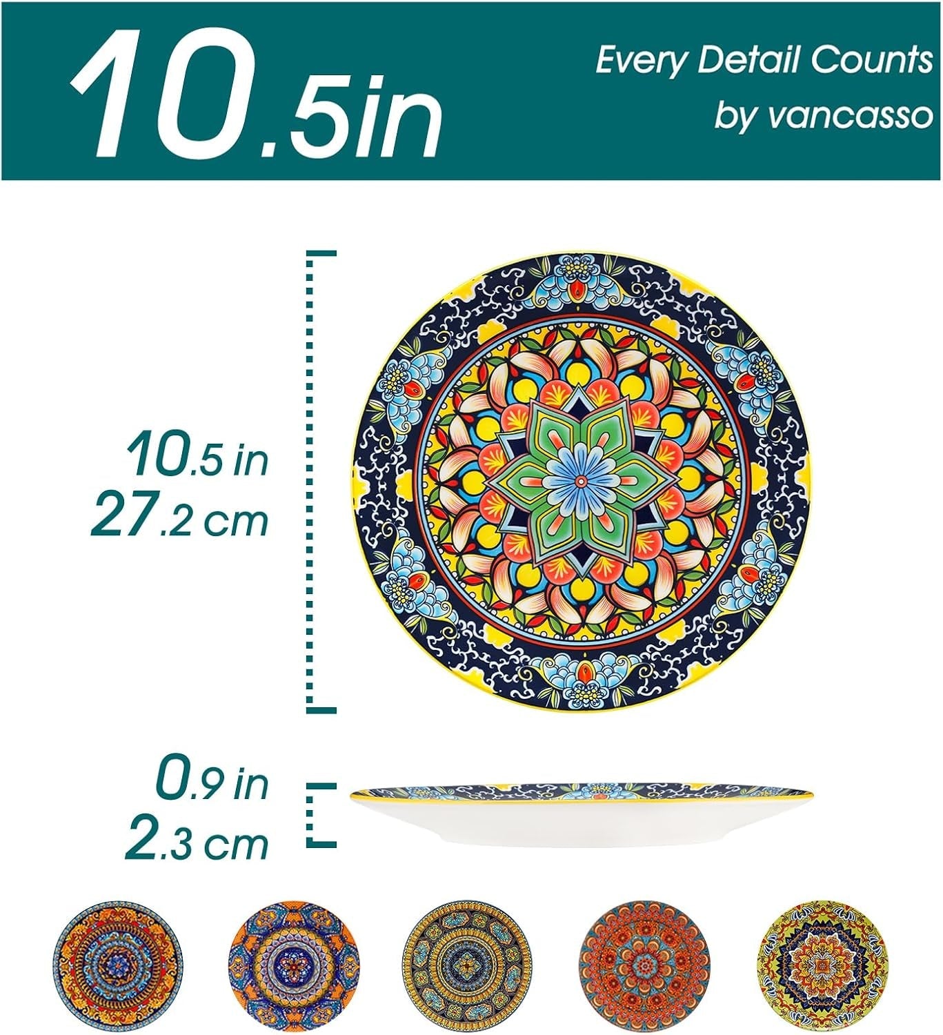 Jídelní sada pro 6 osob, talířová sada vancasso KRVI pro 6 osob, talířová sada Ø 27 cm, vhodná do myčky a mikrovlnné trouby, talíře na těstoviny, snídaňové talíře, dortové talíře