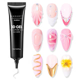 Makartt 3D Nail Art Gel - Kamínkový lepicí gel 15G na klíčenky na nehty, Multifunkční gel na tvarování nehtů pro vlastní úpravu nehtů, modeláž nehtů na modeláž nehtů doma (transparentní)
