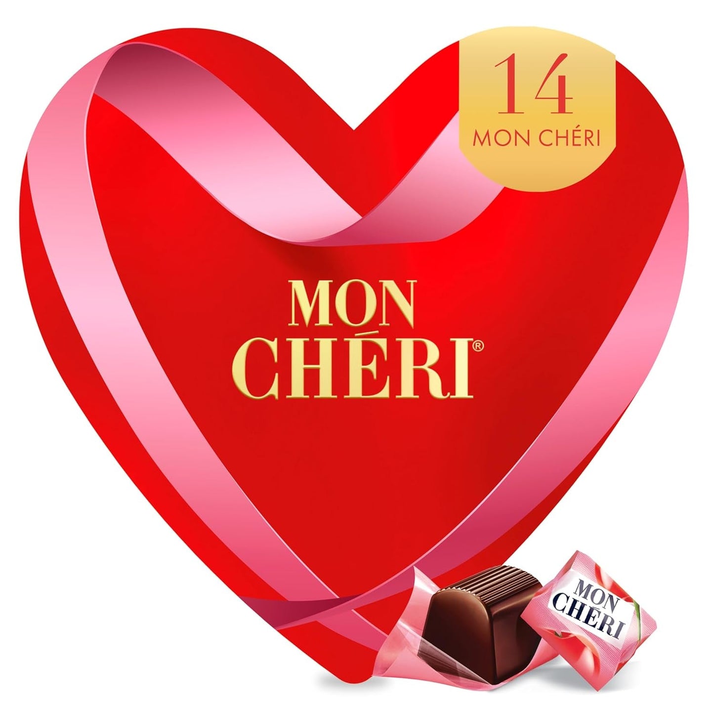 Ferrero Mon Chéri Heart - Čokoládový dárek k Valentýnu pro něj a pro ni - Křupavá čokoláda, ovocný likér a ochucené třešně - Na Valentýna, Den matek a Velikonoce - 1 balení 147g