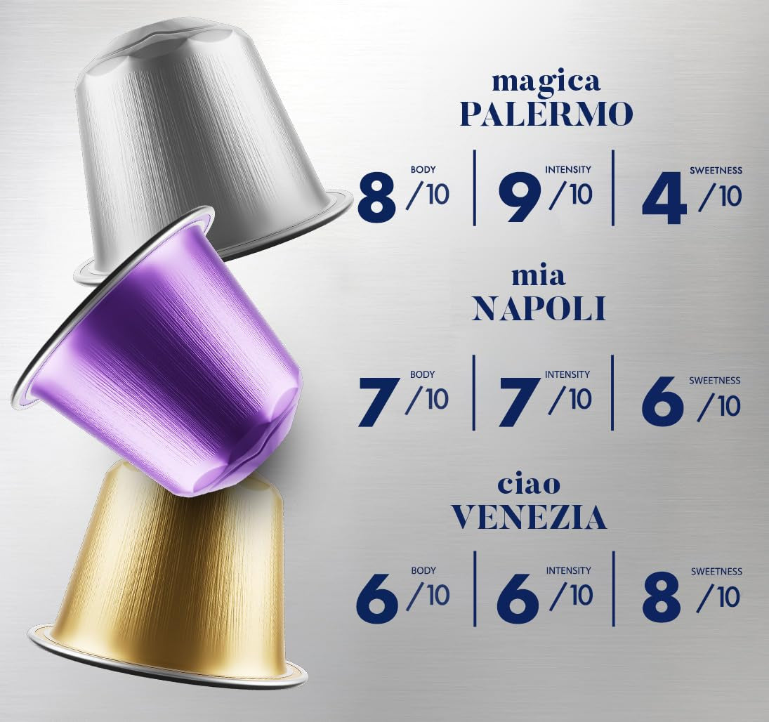 Caffè Borbone Verkostung Kit, 90 hliníkových kapslí: 30 Mia Napoli, 30 Ciao Venezia, 30 Magica Palermo, (3 x 30 Stück) – kompatibilní s Kaffeemaschinen für den Hausgebrauch značky Nespresso®*