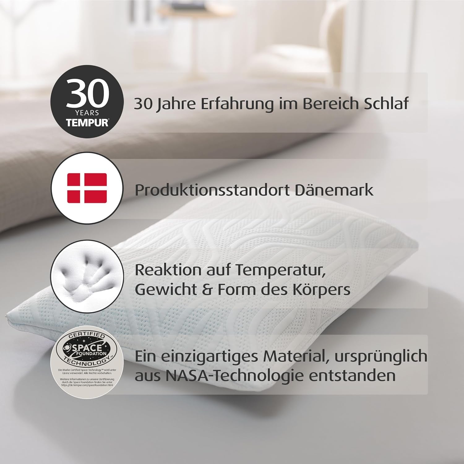TEMPUR Comfort Air Medium polštář na spaní, Prodyšný polštář pro každou polohu spánku, OEKO-TEX MADE in GREEN, střední tvrdost, standardní polštáře Naty Shop 40 x 80 cm