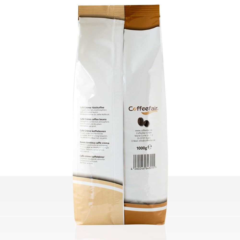 Coffeefair Cafe Creme Kaffeebohnen in Barista Qualität - 1 kg pro Kaffeevollautomaten, Mischbohne pro Kaffee nebo Espresso verwendbar, schonende Trommelröstung