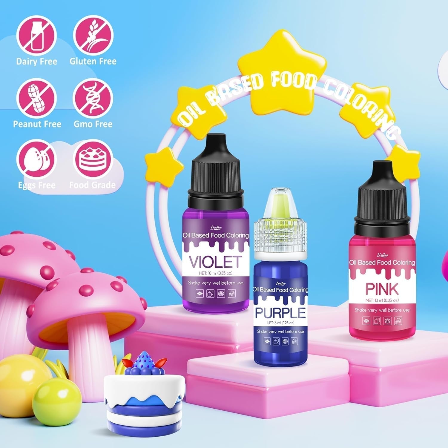 Fettlösliche Lebensmittelfarbe - 10 Farben Ölbasis Lebensmittelfarben Für Schokolade, Süssigkeit, Kuchen, Backen, Macaron - Konzentrierte Food Coloring Für Tortendeko, Buttercream, Fondant - Je 10 ml Naty Shop