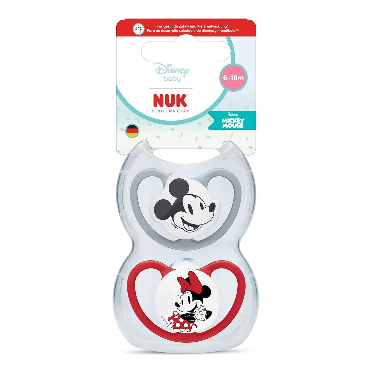 Dudlíky NUK Perfect Match pro miminka | 6-18 měsíců | Ortodontické dudlíky, které podporují cirkulaci vzduchu a zabraňují vyrážkám způsobeným slinami | 95% přijetí miminky** | Disney Minnie Mouse | Balení 2