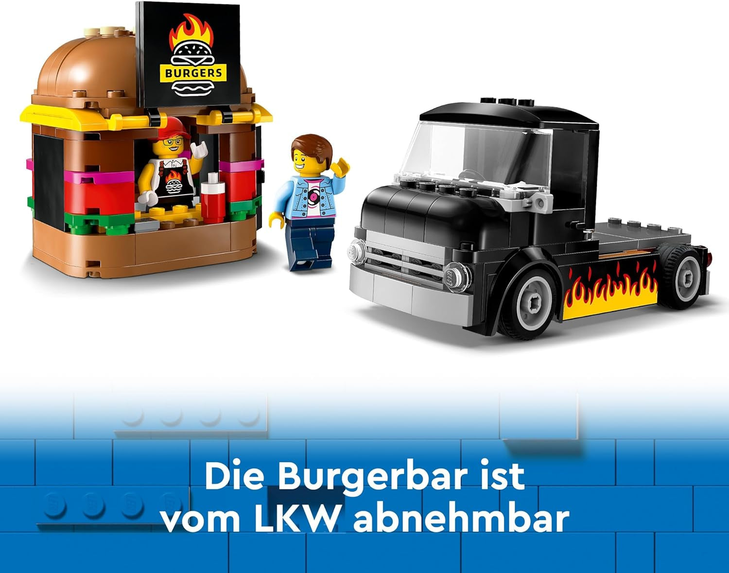 Stavebnice LEGO City Burger Truck s autíčkem pro děti od 5 let, minifigurkou potravinového vozíku a příslušenstvím, zábavným dárkem pro chlapce a dívky 60404 Stavebnice Besuche den LEGO-Store