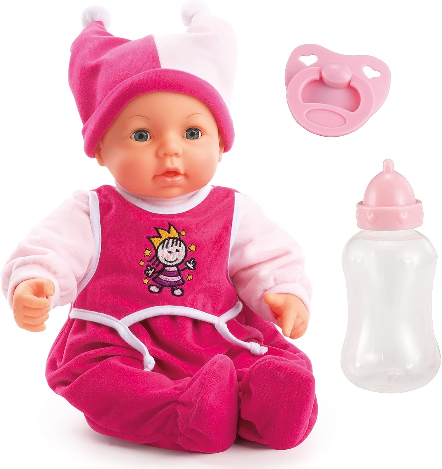 Funktionspuppe Hello Baby mit Geräuschen, bewegt den Mund, interaktive Puppe, Babypuppe, mit Zubehör, 46cm, růžová