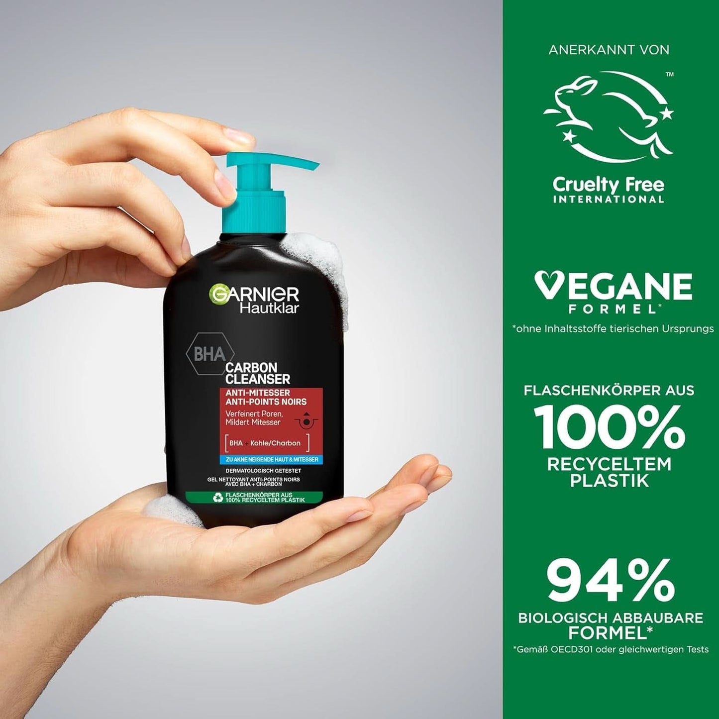 Garnier Charcoal Cleanser Čisticí gel na obličej proti černým tečkám a pupínkům 250 ml Sprcha & Bath Naty Shop