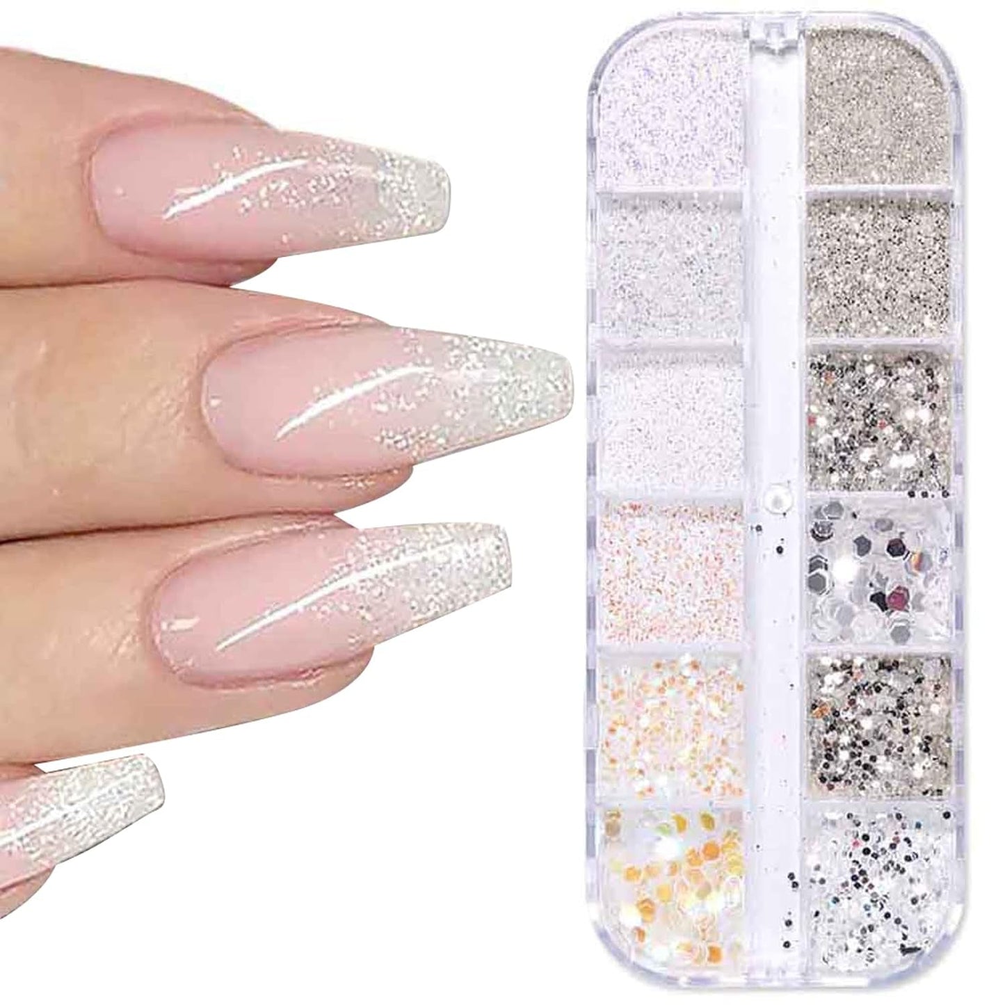 GZSY Nail Art Strasssteine ​​​​Nagel Perlen Weiß 12 Raster Nagel Charms Nageldesign Zubehör Perle Nail Art