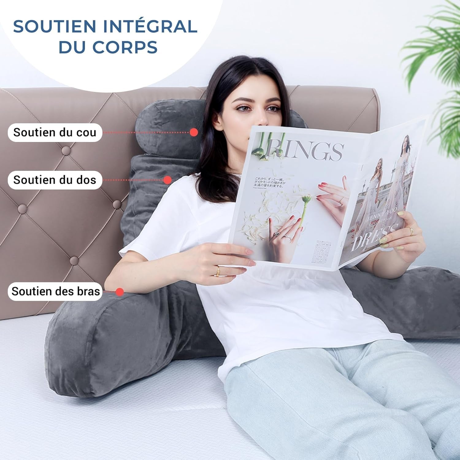 INFANTIA ergonomický polštář na čtení s područkami, opěrka zad, velký, šedý