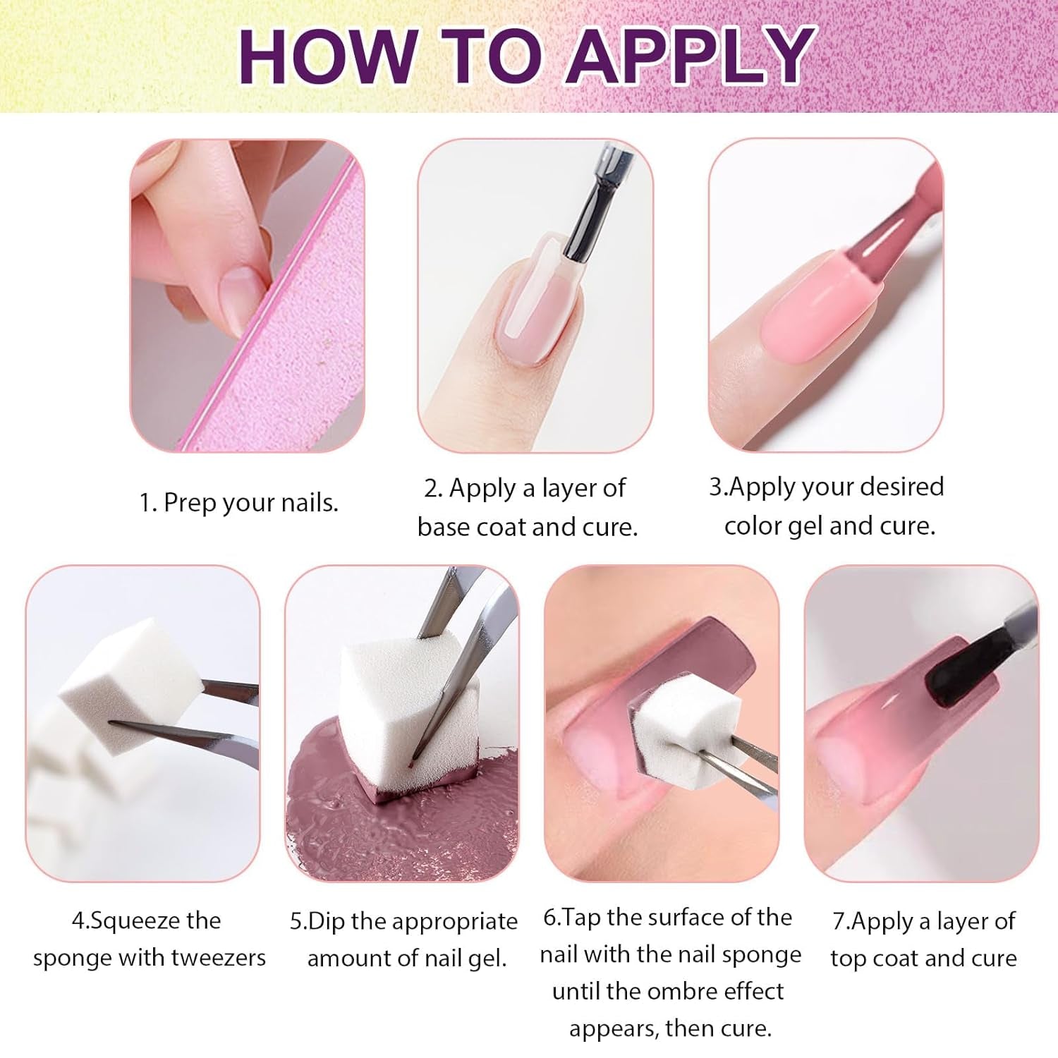 Gradient Painting Gel, 12 barev Ombre Gel lak na nehty se 100 ks houbiček na nehty a 4 drápy kovovým drapákem pro francouzskou manikúru DIY nail art, sada I