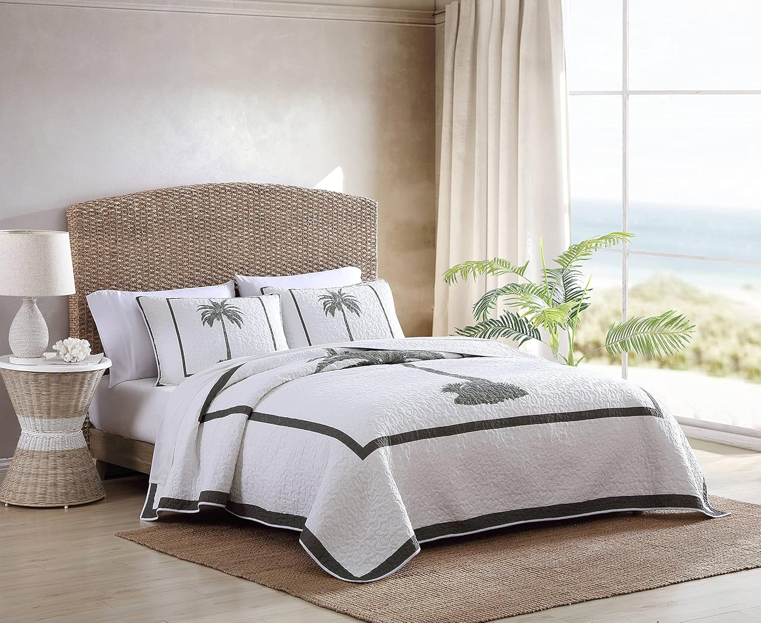 Tommy Bahama Palm Island Collection | Přikrývka – 100% bavlna, oboustranná, měkká a prodyšná, předepraná pro extra měkkost, královská postel, šedá Přikrývky a přikrývky Naty Shop