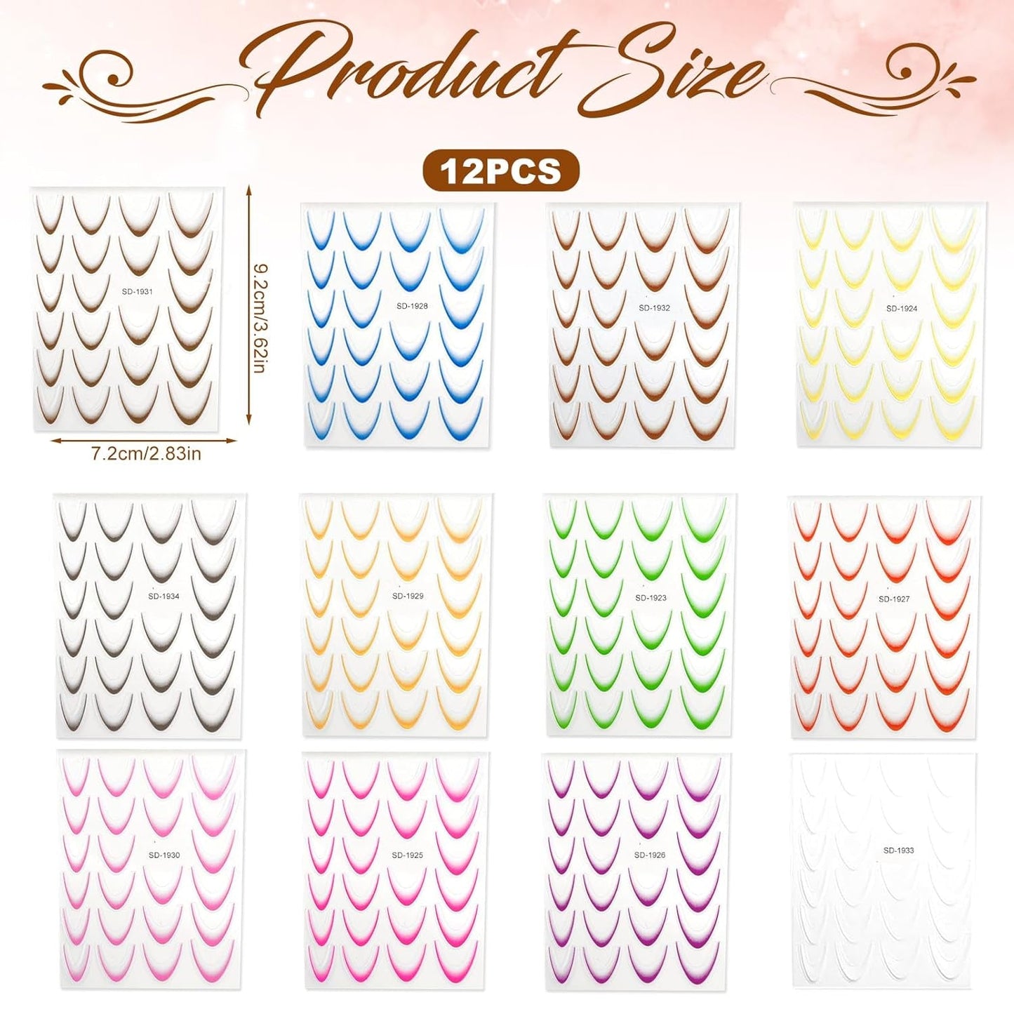 12 Stück French Tip Samolepka na nehty Selbstklebend Bunte Francouzské nehty Schablone Nagelaufkleber Samolepky na nehty Nageldesign DIY Nägel Zubehör(12 barev)