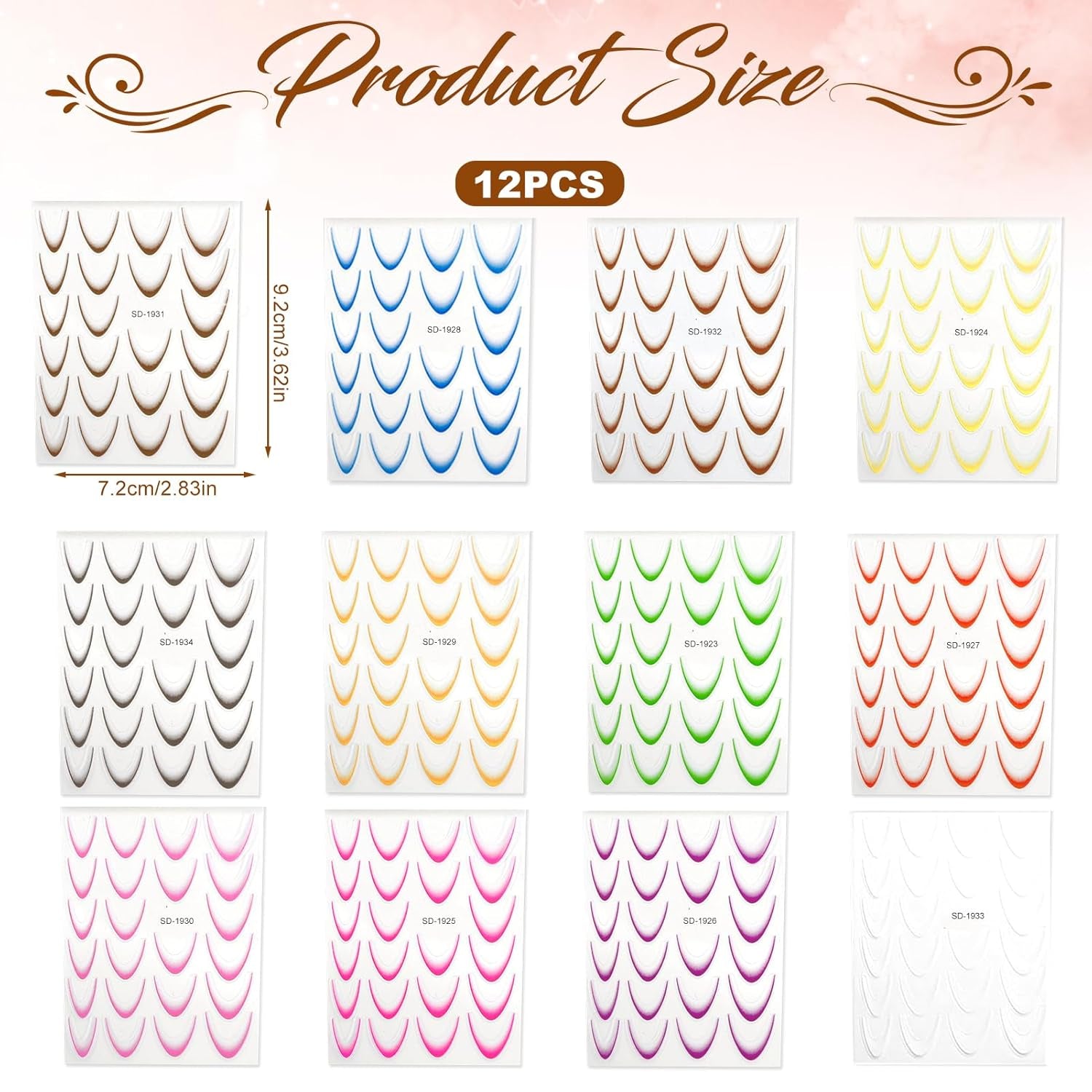12 Stück French Tip Samolepka na nehty Selbstklebend Bunte Francouzské nehty Schablone Nagelaufkleber Samolepky na nehty Nageldesign DIY Nägel Zubehör(12 barev)