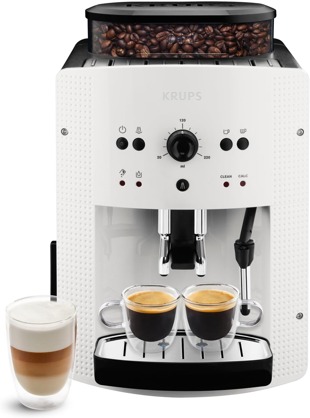 Automatický espresso kávovar KRUPS Arabica Picto, kompaktní design, snadné ovládání, intuitivní nastavitelné otočné ovládání, napěňovač mléka, funkce 2 šálků, kávovar, černý, EA810870