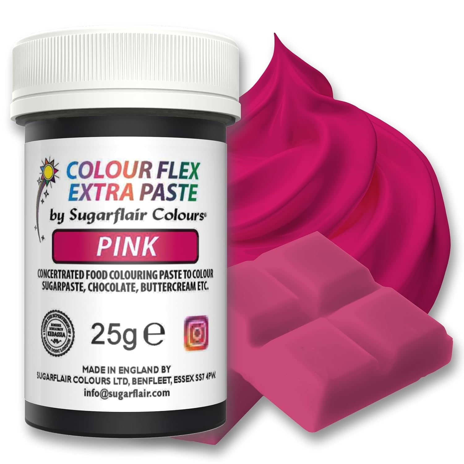 Potravinářské barvivo Sugarflair Colourflex Extra Pink Paste - Jedlé potravinářské barvivo na máslový krém, čokoládu, cukrovou pastu, polevu, fondán, dortové směsi, těsto a další - 25g