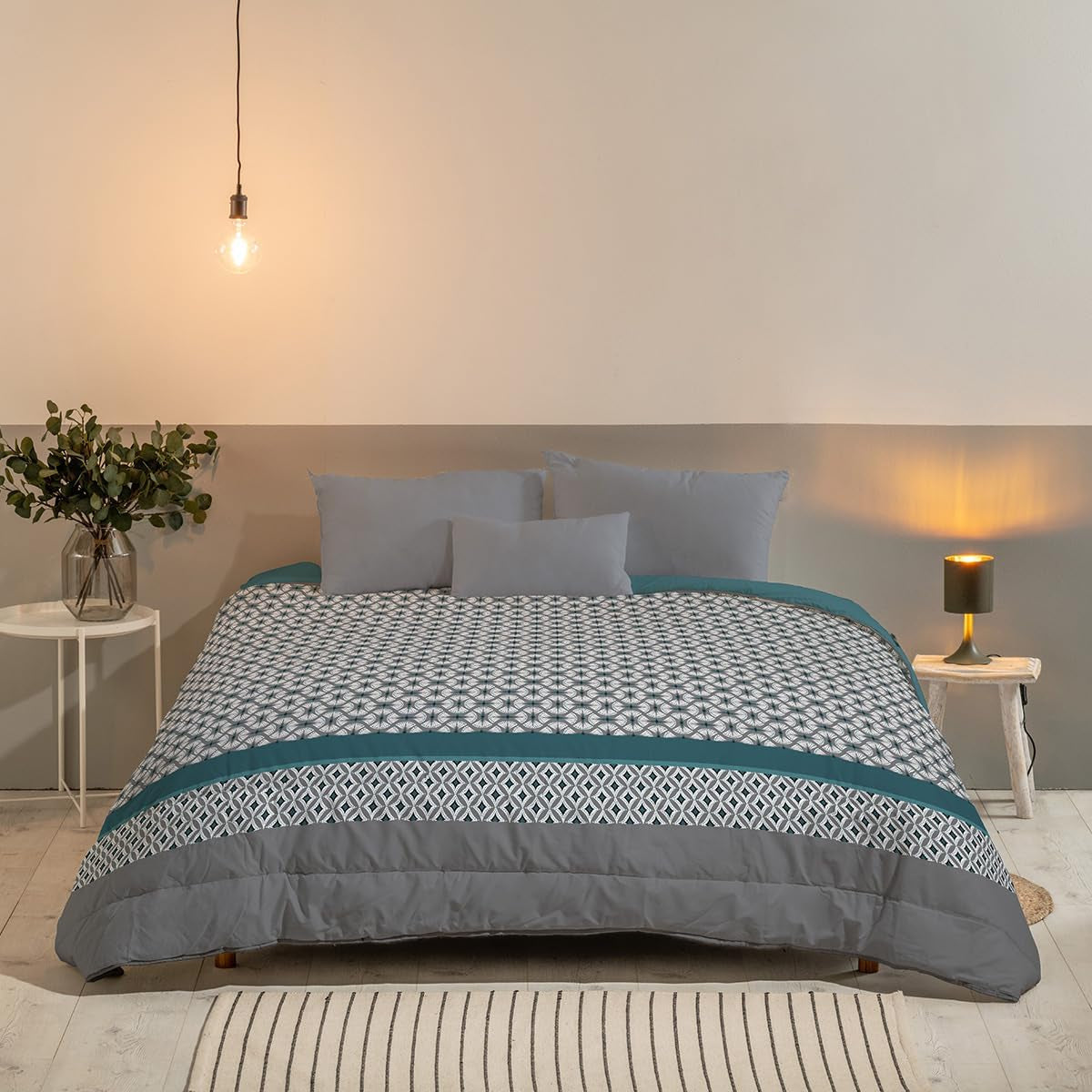 Bleu Câlin Potištěná 1 osoba Hermance přikrývka, polyester, modrá/šedá, 140 X 200 Cm Přikrývky a přikrývky Naty Shop Modrá/šedá/bílá 220X240 Cm