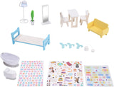 Olivia's Little World Současný středomořský styl 3patrový interaktivní dřevěný domeček pro panenky pro děti se 17 doplňky k nábytku pro panenky Vícebarevná TD-13551B