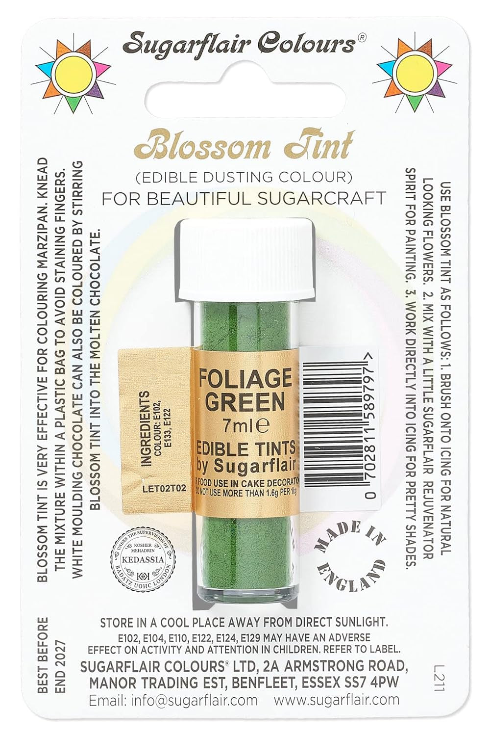 Potravinářské barvivo v prášku Sugarflair Blossom Tint Dusting - Potravinářské barvivo v prášku na zdobení barevné cukrové pasty, fondánu, polevy, čokolády, máslového krému, makronek - 7 ml
