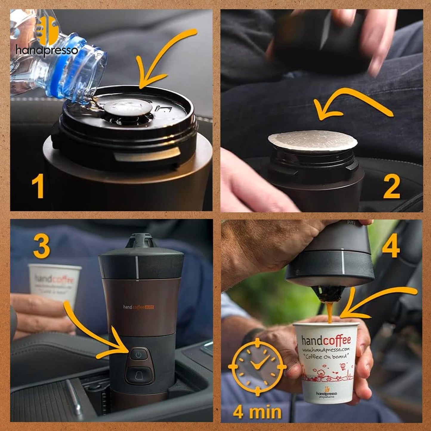 Handpresso - Handcoffee Auto 21000 | 12V Auto Espresso kávovar - 12V Espresso kávovar pro auta | Espresso kávovar Senseo Pad do auta - 12V cestovní kávovar | 12V espressor pro obytné vozy