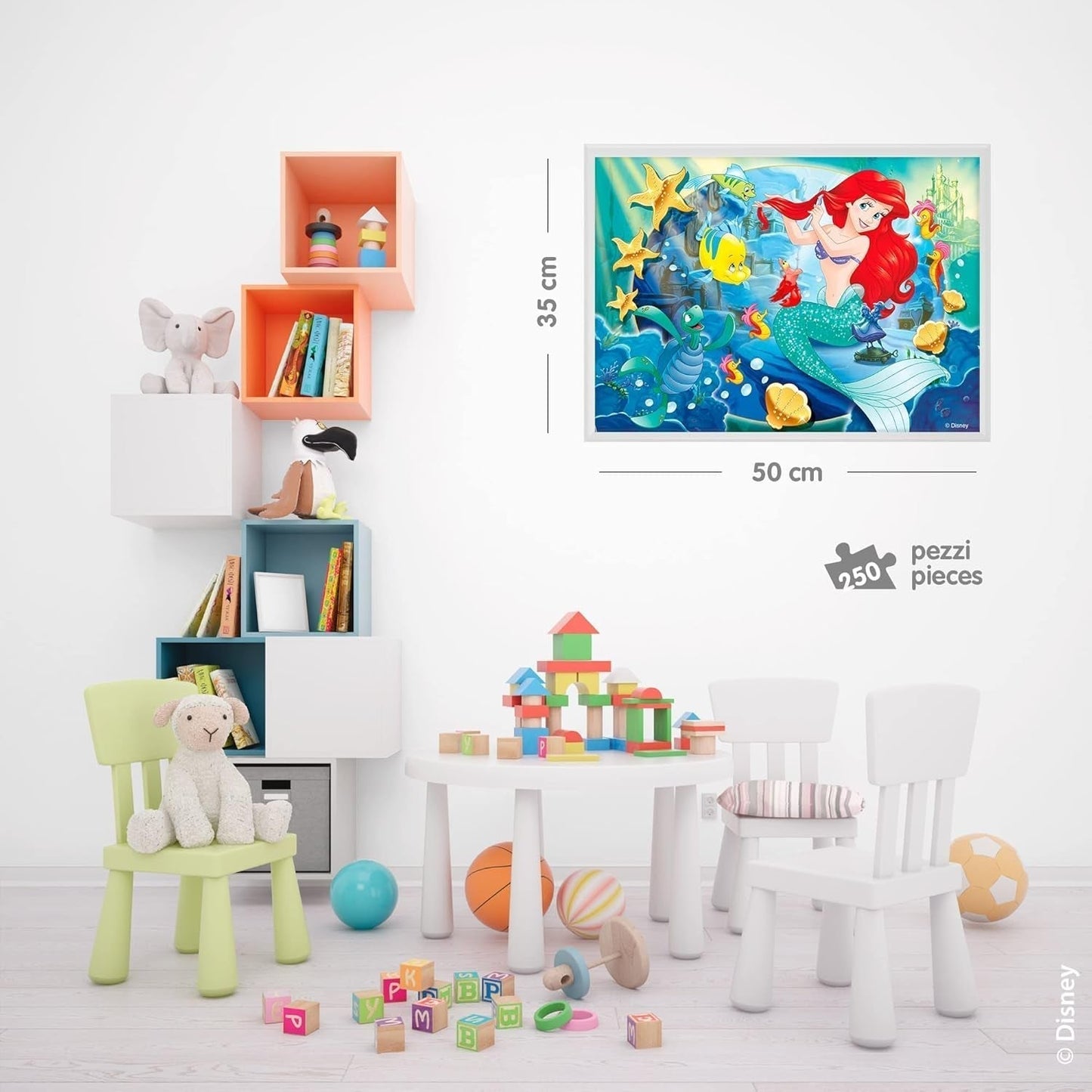Lisciani - DISNEY Puzzle Ariel - Vytvářejte a vybarvujte scény z vašich oblíbených krabic - od 7 let - VELKÉ PUZZLE s 250 dílky - Podporuje zručnost Puzzle Naty Shop