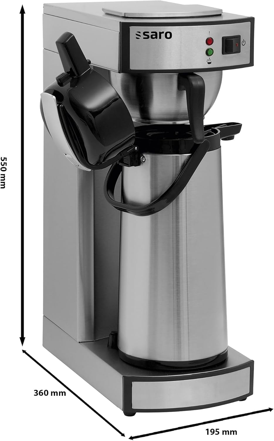 Espresso kávovar Saro včetně karafy s izolovaným nerezovým čerpadlem – 2,2 l – doba přípravy cca. 5–6 min – ochrana při provozu bez vody – 2,069 kW – model THERMO 24