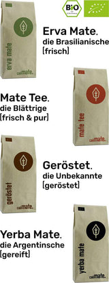 Degustační sada čaje maté ● 4 druhy organického čaje maté ● 100 g Erva maté + Yerba maté + zelený čaj maté + pečený čaj maté