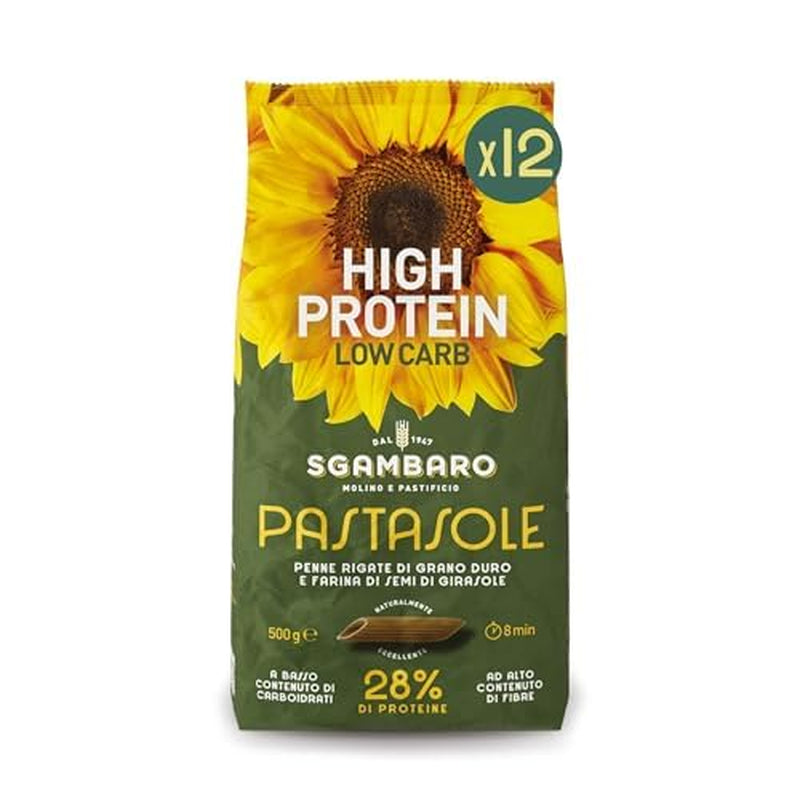PASTASOLE , Penne Rigate mit Hartweizengrieß aus 100% italienischem Anbau und Sonnenblumenkernmehl - 500 g - vysoký obsah bílkovin, nízký obsah sacharidů, vysoký balastní materiál